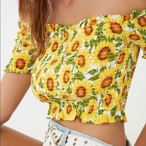 Sunflower Off the Shoulder Crop Top